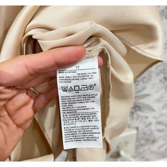 Banana Republic Beige Champagne Satin Midi Sleeveless Cocktail Party Dress Sz 12 - Picture 9 of 15